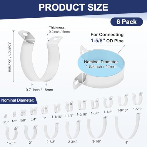 M METERXITY 6-Pack Brace Bands Chain Link Fence Parts, 1-5/8 Inch Galvanized Steel Chain Link Brace Band with Bolts and Nuts for Fence/Gate/Posts/Rust-Resistant [Silver] - size: 1-5/8 Inch