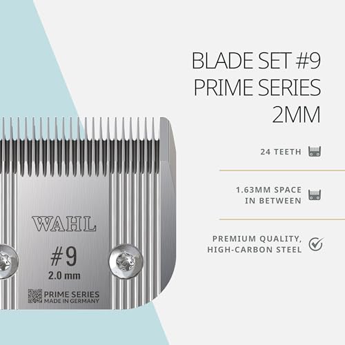 Wahl Pro Animal Prime Series Blades - Professional Fine Tooth Pet Clipper for Horse, Cat & Dog Grooming - Made from High-Carbon Steel - #9, 2.0mm | Solid High-Carbon Steel, Quick-Change System for Dog, Cat, and Horse Grooming - size: #9