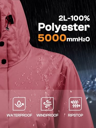 SaphiRose Women's Lightweight Packable Waterproof Long Rain Jacket | Raincoat, rain coat, windbreaker, with hood, knee-length, pack in bag, mesh lining, outdoor, camping, travel, walking dog - color: Pink, size: X-Large