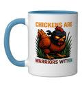 Chickens Are Warriors Within Funny Poultry Ninja Ceramic Mug, Blue/White, 11oz - color: Blue/White, size: 11 Ounces