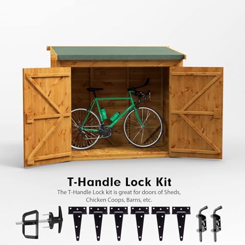 BTEOBFY Double Door Shed Hardware Kit -Includes Window and Door/Window Hinge Set, Complete with Hinges, Black Latches, and T-Handle Lock -, for Gates, playrooms - size: 5.5-inch-Black-T