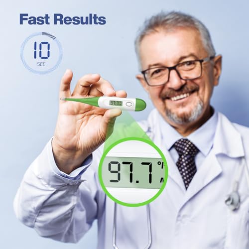 Boncare 10 Seconds Oral Thermometer for Adults and Kids, Green | Accurate & Safe, Rectal Digital Thermometer for Baby, Fever Alarm - color: Green