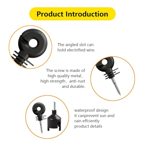 210PCS Upgraded Black Electric Fence Insulators,1 Pc Free Insulator Socket Tool,and 1 Gloves,Screw in Ring Insulators for Farm Animal Fencing(Grid System Accessories for Animal Husbandry Electronic)