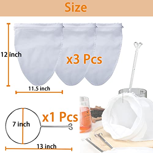 3 PCS Fine Mesh Strainer Bags with Handle, Reusable Nut Milk Bag Thai Tea Strainer, Cheesecloth for Straining NutMilk Coffee Milk Juices Honey Wine Oil - color: 3 Medium Size