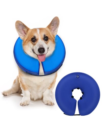 MIDOG Inflatable Dog Cone, Donut Recovery Collar After Surgery, Small | Soft inflatable donut e-collar; stops licking after surgery; pet eats & sees normally; neck 9-11 in (S); not for chewers - color: PinkBlue, size: Small (Neck:9"-10")