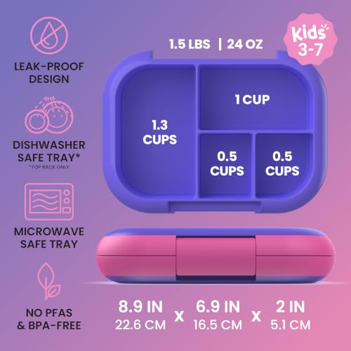 Bentgo Chill Kids 4-Compartment Bento Box Leakproof Lunch Box | Built-In Ice Pack, 3.3 Cup Capacity, BPA-Free, Microwave & Dishwasher Safe Tray, Ideal for Ages 3–7 (Electric Violet) - color: Electric Violet