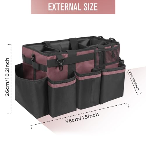 SCAVATA Wearable Cleaning Caddy, Cleaning Caddy Supplies Organizer with Handle & Shoulder Straps for Housekeepers, Under Sink & Car Cleaning Tool Organizers Bag with 4 Foldable Divider (LotusPink) - color: LotusPink