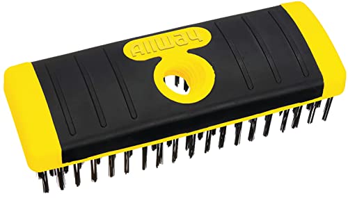 ALLWAY SB619 Carbon Steel Wire Scrub Brush Block | Soft-Grip, Threaded Pole Socket, Chemical and Solvent Resistant Bristles - style: Carbon Steel Wire Scrub Brush Block