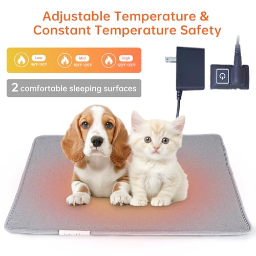 Cat Heating pad Indoor,Temperature Adjustable Kitten Heating pad Newborn with 12VDC Safe Voltage and Machine Washable.（L：23 * 19.6IN） - size: L-23*19.6IN