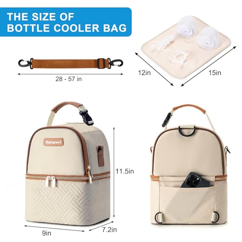 Breastmilk Cooler Bag with Ice Pack & Mat Fit 6 Bottles Up to 9 Ounce, Breast Milk Pump Cooler Bag for Moms Daycare,Work&Travel, Cream - color: Cream