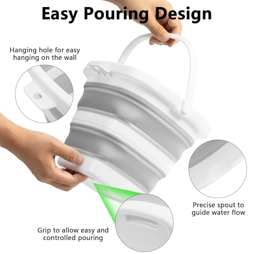 Collapsible Bucket, 1.32 Gallon 5L Small Mop Bucket for Cleaning, Car Washing, Portable Tub for Camping, RV, Beach, Sand, Fishing, Garden, Space Saving Plastic Water Basin Ice Buckets - color: Gray, size: 5L