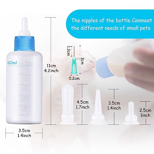 Tondiamo 17 Pcs Kitten Bottle Feeding Kit Puppy Bottles for Nursing Puppy Milk with Nipples Cleaning Brushes Bottle Opening Needles Hand Feeding Supplies for Newborn Small Pet Rabbits Ferrets - color: Blue, Pink