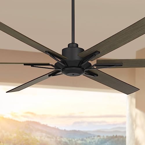 72" Expedition Matte Black Damp Rated Large Indoor Outdoor Fan with Remote | Industrial Rustic Style Light Weathered Oak for Patio Exterior House Porch Gazebo Garage Barn