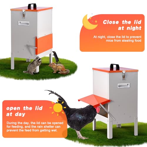 35lb Automatic Chicken Feeder Metal Ducks Poultry Feeder no Waste Large Hanging Chicken Feeders Trough with Leg for Chickens Coop Quail Outside Galvanized Waterproof Chicken Feeder