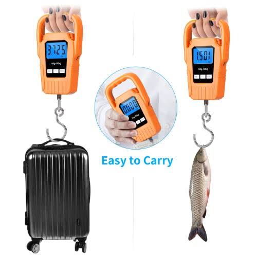SKEAP Digital Fish Scale Hanging Scale Fishing Scale,110lb/50kg Luggage Scale,Upgrade Large Handle & Backlit LCD Display, Electronic Balance Digital Fishing Postal Scale,Orange,Fishing Gifts for Men - color: Orange