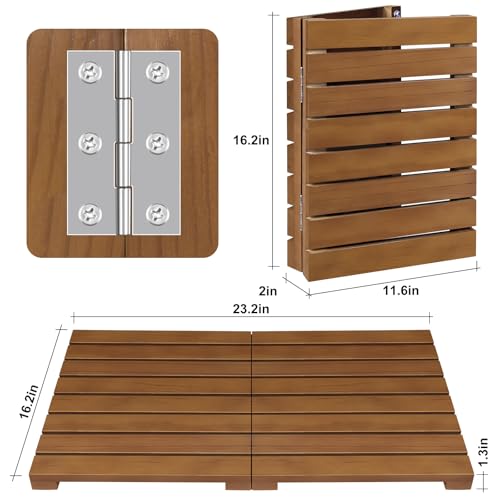 Teak Shower Mat - Foldable Wood Bath Mat for Spa, Sauna, Pool and Home | Foldable Teak Shower Mat Adds a Raised Wood Surface for Bathtubs, Doorways, Spas, Saunas, Pools and Indoor or Outdoor Use.