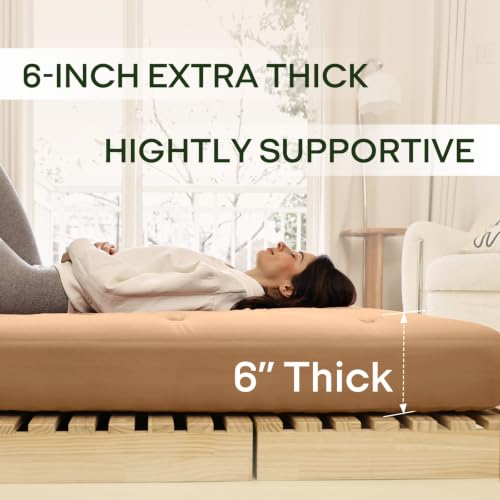 ZonLi Japanese Floor Futon Mattress 100% Cotton Washable Cover Foldable | 75" x 39" Twin Size 6" Thick Tatami Mat Sleeping Pad, Roll Up Floor Lounger Bed for Guest, Dormitory, Camping & Travel - color: Burro, size: Twin(75"L x 39"W x 6"Th)