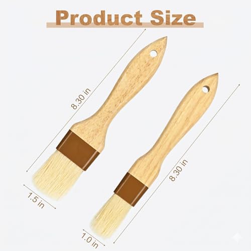 2 Pcs Boar Bristle Pastry Brush, Basting Brush, Beech Wood Handle | 1 inch & 1.5 inch, sauce, cooking, food, butter, egg wash, BBQ, baking, 660F heat resistant, easy clean