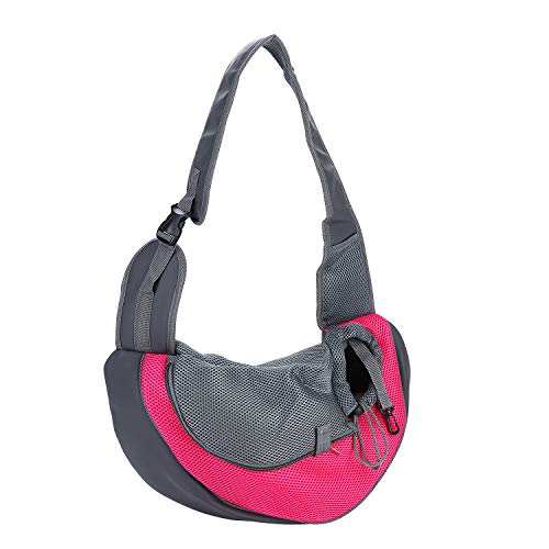 Dog Pet Sling Carrier Puppy Cat Sling Mesh Carrying Bag Adjustable Strap Breathble Small Dog Cat Satchel Carrier Hand Free Safe Front Backpack Soft Foldable Pet Purse Pouch Travel Outdoor - color: Rose Red