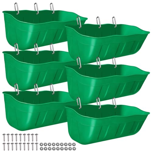 Hanging Goat Feeders,Chicken Feeder Waterer,Large Feed Trough 7.5 Quart 6 Pack,Hanging Fence Feed Trough for Poultry Livestock,Green - color: Green, size: 7.5 Quart (6 Pack)