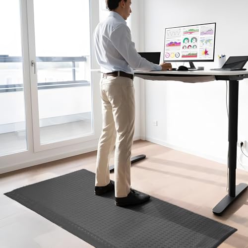 Anti Fatigue Mat 2x6 Ft 15/16" Thick Soft Sponge Ergonomic Mat | Dense Comfort Floor Mat Hardwearing Diamond Reliant Standing Mat Paint Booth Powder Coating Plating Line Textile Mill Gray - size: 71.7"L x 24.4"W x 0.9"Th