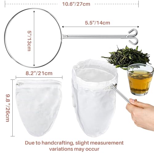 RAINFLOW 3PCS Ultra Fine Mesh Strainer Bags with Stainless Steel Handle | Reusable Nut Milk and Cheesecloth Filter Bags for Straining Milk, Coffee, Juice, Yogurt and Other Kitchen Foods