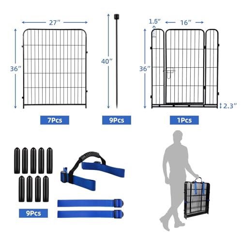 ADAVIN Metal Garden Fence with Gate, 36 in(H) 8 Panels Heavy Duty Iron Animal Barrier Fence, Indoor or Outdoor Dog Playpen, Camping Fence, No Dig Garden Border Fencing for Yard. Total 17.7 FT(L) - size: 8panels-36in(H)×17.7ft(L)