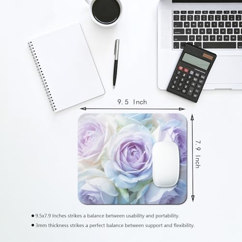 Soft Pastel Blue-Purple Rose Mouse Pad 9.5" x 7.9", Dreamy Floral Cute Desk Mat, Light Academia Aesthetic - color: Dreamy Floral