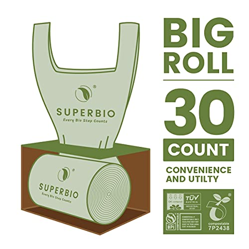 SUPERBIO 13 Gallon Handle Tie Compostable Food Waste Bags, 30 Count, 2 Pack | Food Scrap Bags with Handles, ASTM D6400, BPI and OK compost HOME - color: 13 Gallon Handle Tie, 60 Count (2 Pack)