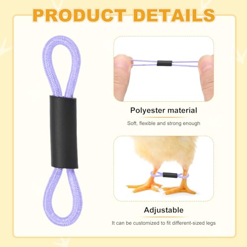 M METERXITY 50-Pack Adjustable Chick Leg Bands, 1.38" x 0.2" Polyester Chicken Leg Brace for Chicks/Ducks/Birds [Light Purple] Poultry Leg Bands - color: LightPurple