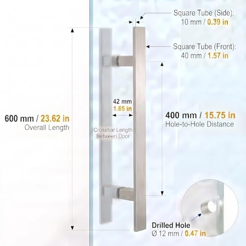 TOGU TG-6018 24 inches Solid Standoffs Heavy-Duty Commercial Grade-304 Stainless Steel Push Pull Door Handle/Barn Door Pull Handle/Glass Pulls, Full Brushed Stainless Steel Finish