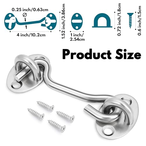 Rainspire (2 Pack) Privacy Hook and Eye Latch for Barn Door, Stainless Steel Gate Latch Barn Door Lock Cabin Hooks for Gate Shutters Window Slide Barn Shed Cabinet Bathroom (Silver, 4 Inch) - color: Silver, size: 4 Inch