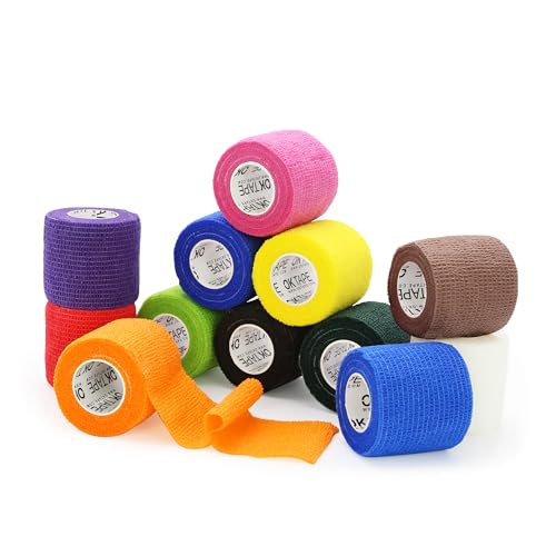 OK TAPE Self Adherent Cohesive Bandages Wrap 12Packs 2" x 5 Yards | Non-Woven Elastic for Thumb Finger Wrist Ankle Self Adhesive Bandage Wrap Breathable Vet Wrap Bandages Tape (Mixed Colors) - color: Mix Color 01, size: 2 In x 5 Yards