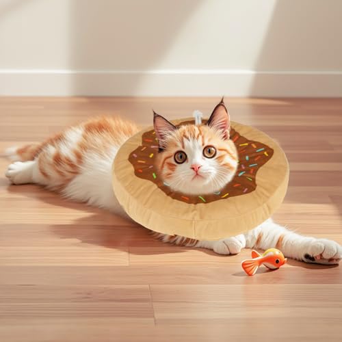 Cat Cone Collar Soft, Cat Recovery E Collar After Surgery to Stop Licking, Adjustable Waterproof Neck Elizabethan Pet Kitten Puppy Donut Pillow for Cats Wound Healing, Donut - color: Donut, size: Small(5-9.5in)