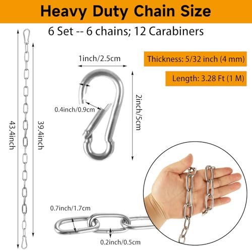 CYEAH 6 Pack Stainless Steel Outdoor Fence Gate Chains, 5/32 inch Gate Chain Lock for Outdoor Fence, 3.28 Ft Chain Link with Double-Ended Carabiners for Outdoor Fence and Metal Gates