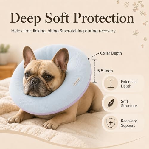 Deep Soft Recovery Collar for Dogs & Cats, Cotton Alternative to E-Collar, Adjustable Lightweight Pet Cone, Anti-Lick for Surgery & Wounds, Medium (Neck 10"-13.5"), Light Blue - color: Light Blue