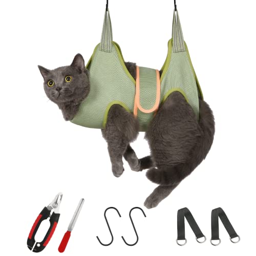 Guzekier Cat Grooming Hammock Harness for Cats, Cat Nail Clipper | Cat Restraint for Nail Trimming with Adjustable Sling for Easier Grooming - size: XS（Suitable for 8-12lbs）