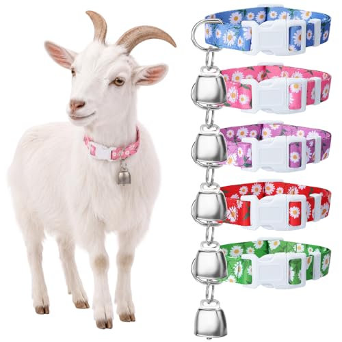 5 Pack Floral Goat Collars Adjustable Grazing Collar with Copper Bells | Anti-Lost Loud Bronze Bell for Farm Animals Sheep Cows Goats Accessories - color: 5 Pack
