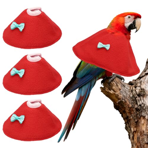 Bird Collars, Bird Cone Collar Protective Recovery Cones, Soft Adjustable Anti-Bite Feather Neck Protector (Red, M, 3 Pcs), Intended for Budgie/Cockatiel/Lovebirds - color: Red, size: M