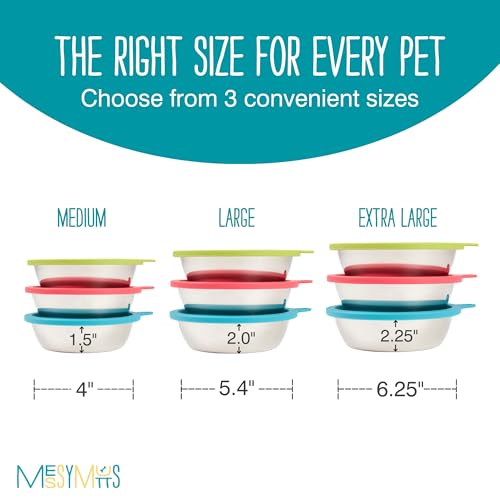 Messy Mutts 6 Piece Set, 3 Stainless Bowls and 3 Silicone Lids, Medium | Set Of Three Stainless Dog Bowls And Three Airtight Silicone Lids For Meal Prep, Storage, And Travel - size: Medium, 1.5 Cups per Bowl