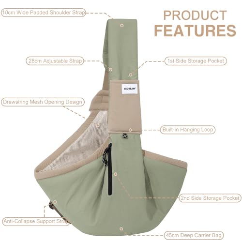 Dog Sling Carrier, Small Dog Carrier Sling for Cats & Puppies 16 lbs, Dog Carry Bag with Pockets, Light Water-Resistant Nylon, Pet Sling Carrier for Senior Pet Walks, Travel, Crowds, Home(Olive Green) - color: Olive Green