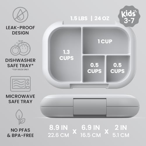 Bentgo Chill Kids 4-Compartment Bento Box Leakproof Lunch Box | Built-In Ice Pack, 3.3 Cup Capacity, BPA-Free, Microwave & Dishwasher Safe Tray, Ideal for Ages 3–7 (Gray) - color: Gray