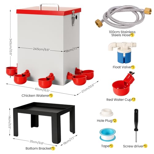 2.6 Gal Automatic Chicken Waterer Stainless Steel Poultry Water Dispenser with Stand, Auto Filling Chicken Watering Systerm