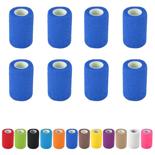 8 Pack Self Adhesive Bandage Wrap, 3 in x 5 Yards Vet Wrap Tape, Royal Blue | Non-Woven Self Adherent Cohesive Bandage for Thumb, Finger, Wrist, Knee, Ankle - color: Royal Blue