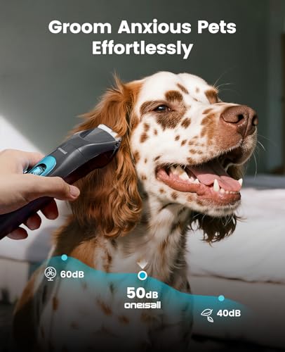 oneisall LED Light 2-in-1 Dog Grooming Clippers & Paw Trimmer Kit | Cordless & 3.7 hrs Runtime, 7 Guide Combs, LED Display, Safe for Paw, Face, Ears, Legs, Body