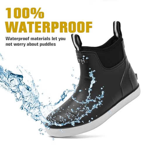 Men's Deck Boots, Waterproof Ankle Rain Boots Men Anti-Slip Traction, Outdoor Rubber Fishing Garden Boots High-Performance Shoes for Farming - color: Black, size: 10.5