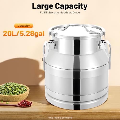 Stainless Steel Milk Can, 20 Liter Seamless Milk Jug Wine Pail Bucket 5.25 Gallon Anti-Leak Liquid Storage Container Milk Pail with Sealed Lid Heavy Duty for Milk and Wine (20L) - size: 20L