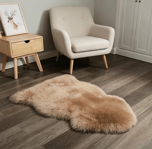 AOGELAN Shaggy Fur Area Rug, Genuine New Zealand Sheepskin Rug, Soft Fur Prayer Pup Carpet Mat, Single Pelt 2ft x 3ft Light Brown | Natural Fluffy Fuzzy Sheepskin Fur Area Rug,Chair Sofa Seat Cover,Living Room,Bedroom,Pets Dogs Mat,Pray Pup Mat,Yoga Mat -