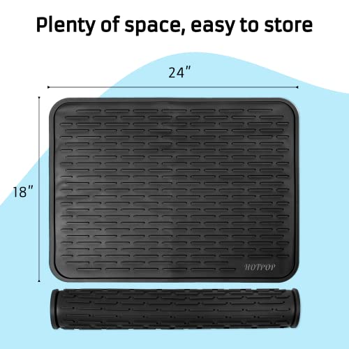HOTPOP XXL 24"x18" Large Black Dish Silicone Drying Mat and Trivet - Dishwasher Safe, Heat Resistant, Eco-conscious - Rubber Dish Drying Mat, Silicone Dish Mat for Kitchen Counter (24x18 Inches) - style: (24"x18"), Black