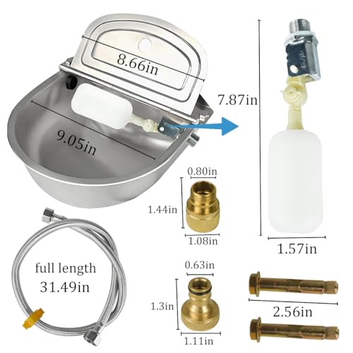 Automatic Animal Drinking Horse Water Bowl Stainless-Steel Livestock Waterer with Float Valve, Large Capacity Outdoor Trough for Dogs Horse Goat Pig Cow